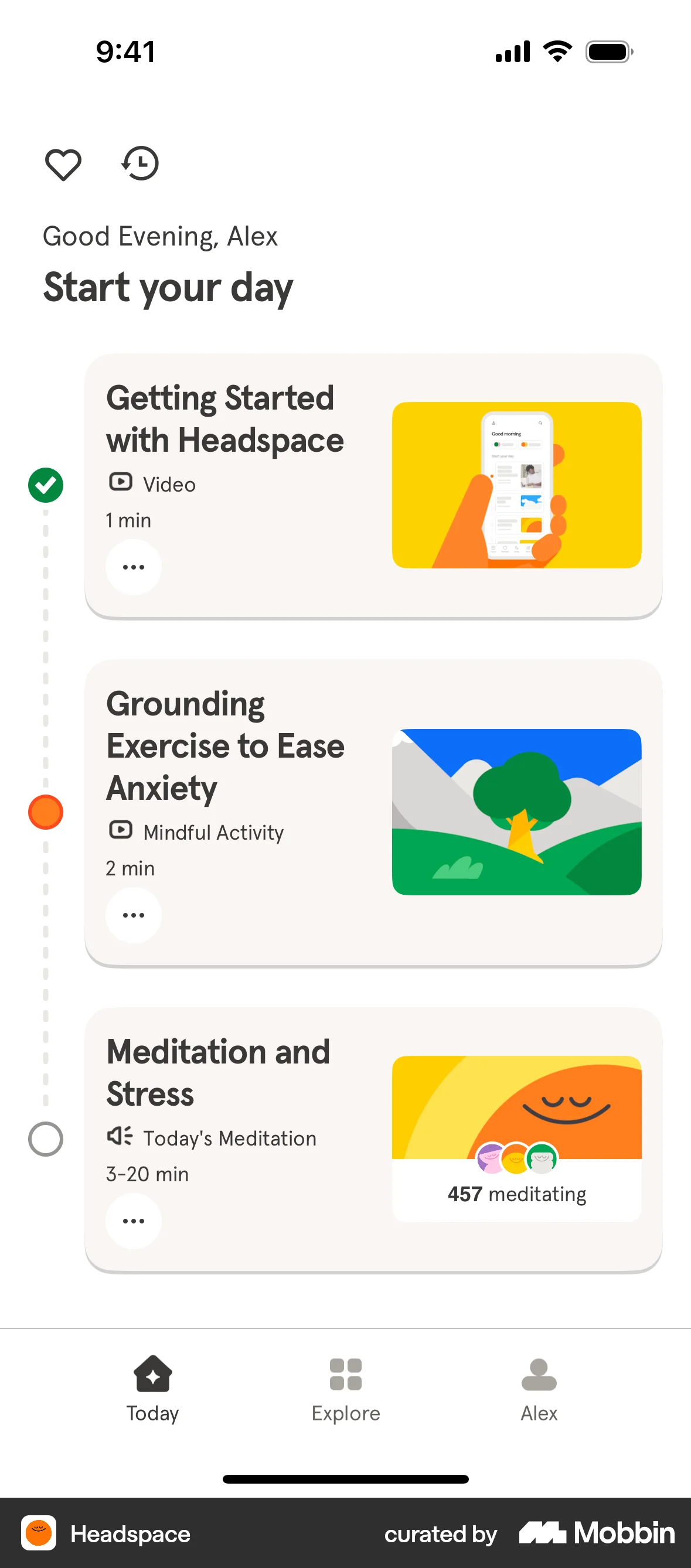 Headspace iOS — home screen